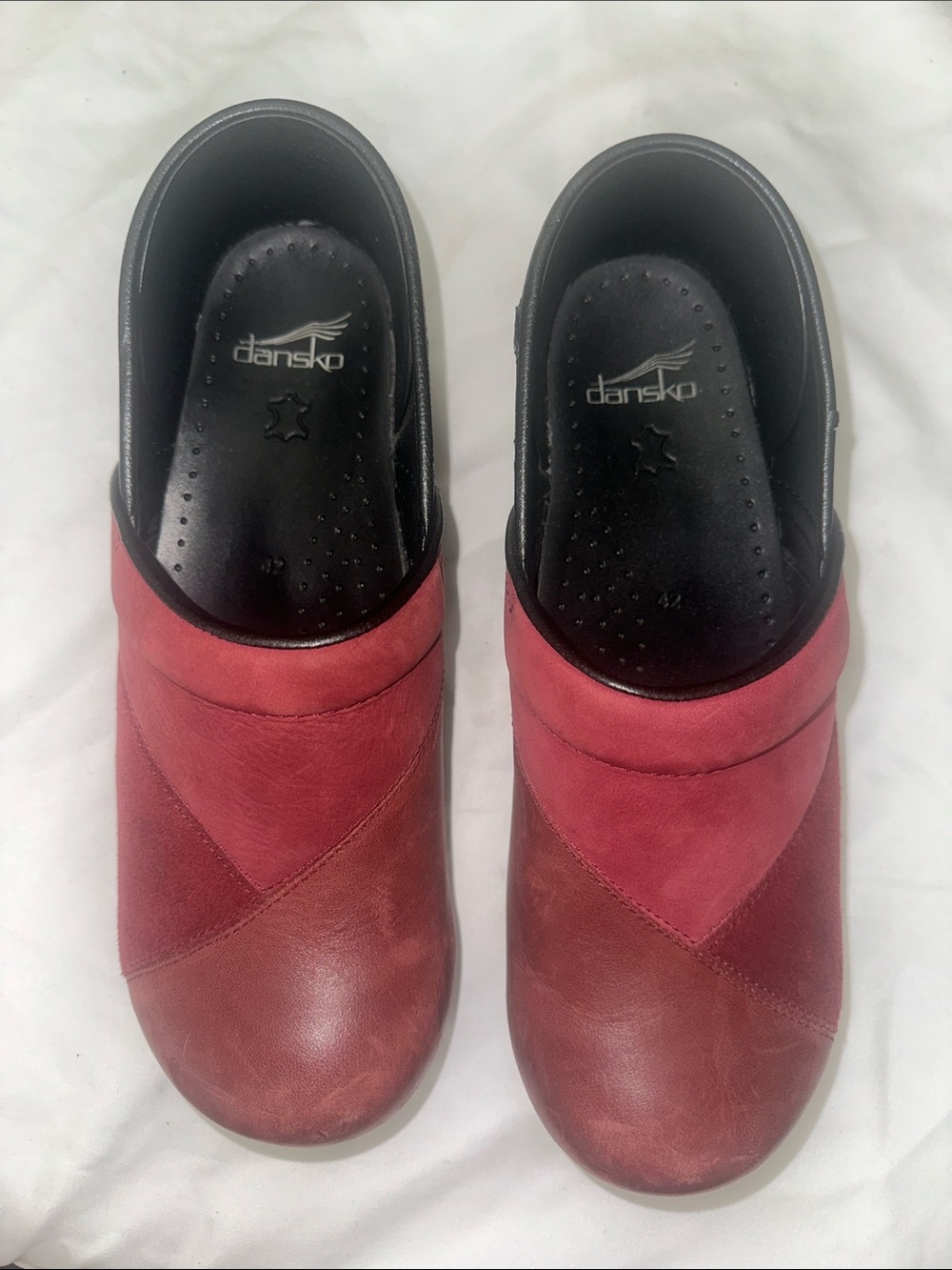 Dansko Oxblood Patchwork Leather & Suede Clogs Women’s EU 42 US 11.5-12